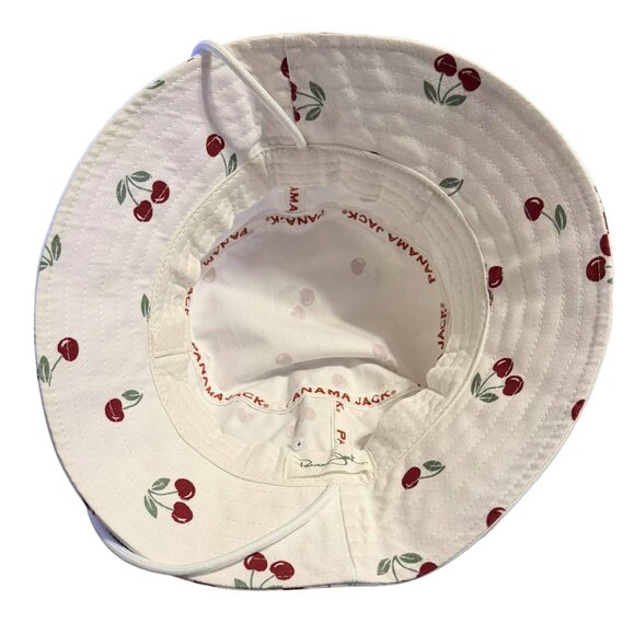 Cute Panama Jack Cherry Print Bucket Hat | White Cotton Coquette Beach Sun Hat - Picture 3 of 4